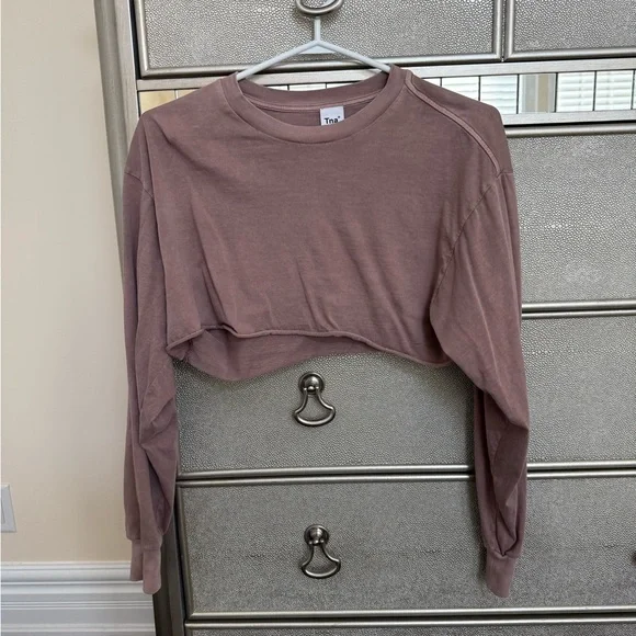 Aritzia TNA Mauve Long Sleeve Crop Shirt - Picture 1 of 4